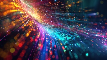 Fototapeta premium Futuristic shimmering particles 3d abstract background Colorful Burst of Light