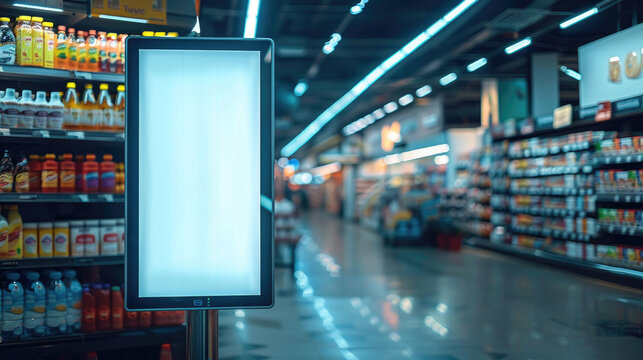 blank white board in supermarket