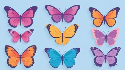 ฺBeautiful colored butterfly wings Set . Isolated background.