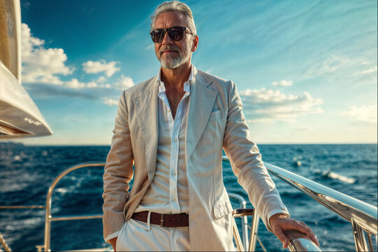 Wealthy older gentleman on a yacht