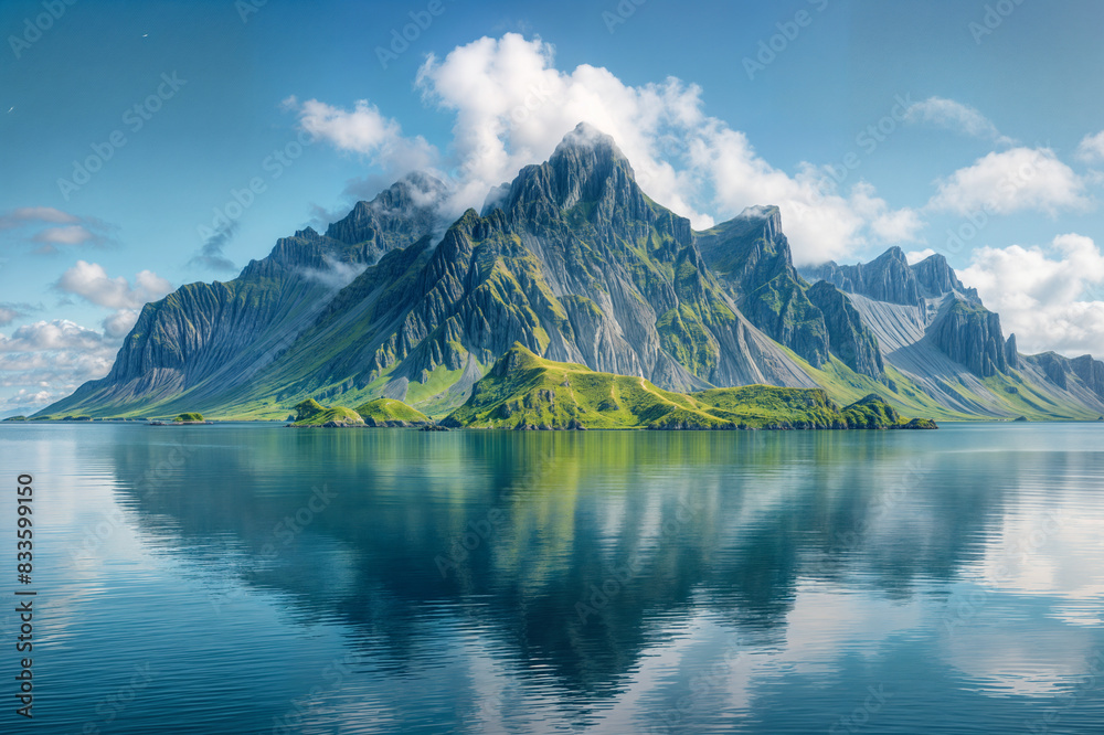 Wall mural beautiful mountain island surrounded by blue water - Wall murals