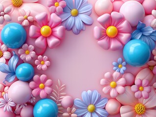Obraz premium 3D Fantasy bright flowers balloon flowers on pink background.