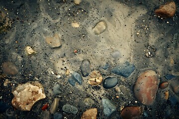 Grungy, abstract texture with a mix of sand and pebbles.
