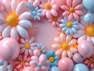 Obraz premium 3D Fantasy bright flowers balloon flowers on pink background.