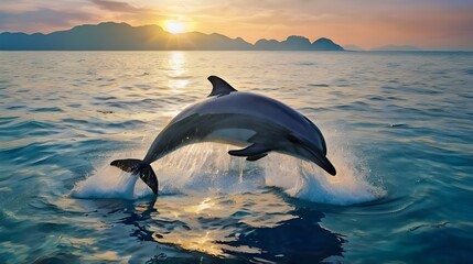 Fototapeta premium Pod of dolphins leaping from ocean.generative.ai 