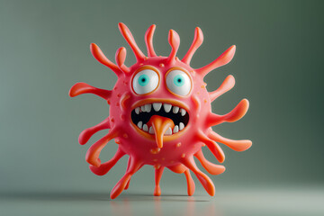 3d render cute emotion of bacteria or virus  low polygon detailed 3d, colorful cartoon 3d animation, character design , plasticine style 3d, Isolated background  