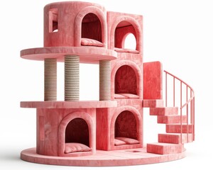 Pink Fur Cat Condo with Multiple Levels