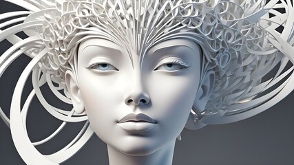 Abstract head with lines, 3d render