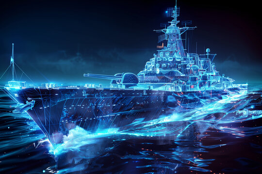 Holographic simulation illustration of a battleship