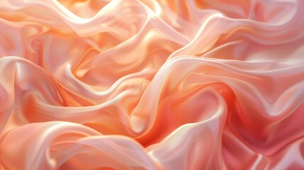 Obraz premium Abstract background of soft, flowing peach satin fabric with light reflecting off the surface.
