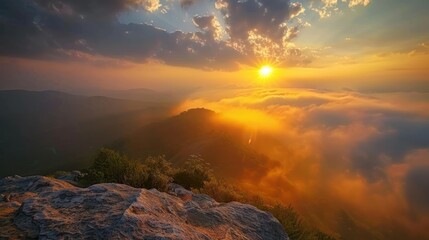 Naklejka premium Imagine the3D mountain sunrise