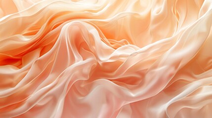 Fototapeta premium Abstract background of soft, flowing peach fabric. Light shines through the delicate material, creating a warm and inviting atmosphere.
