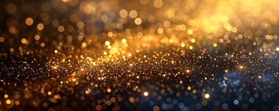 Abstract background with golden bokeh lights.