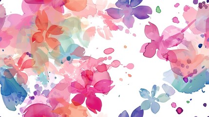 Watercolor blossoms flat design side view fluid theme animation Complementary Color Scheme . Seamless Pattern, Fabric Pattern.