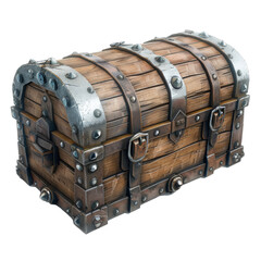 [Transparent Background PNG]An illustration of a wooden treasure chest with metal details