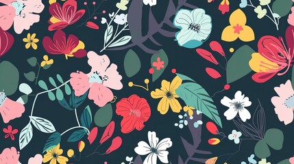 Sentimental florals flat design top view sentimental theme animation vivid . Seamless Pattern, Fabric Pattern.