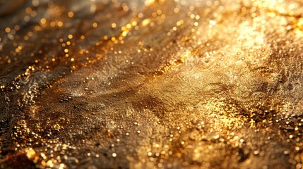 Abstract golden texture with sparkling light and blurred background.