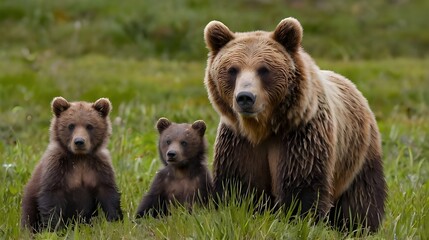 Obraz premium Female brown bear and her cubs.generative.ai 