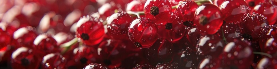 A sensual macro shot of red currants bathed in morning dew