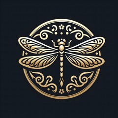 AI Generate of Luxury Dragonfly Logo Concept Stock Vector with Dark Black Background	
