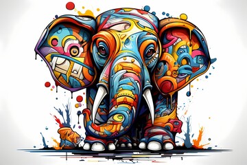 street graffiti design, colorful elephant graffiti