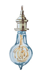 light, lamp, old, clipart, watercolor, isolated, painting, drawing, loft, transparent, hand painted, hand drawn