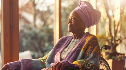 The elderly woman in wheelchair