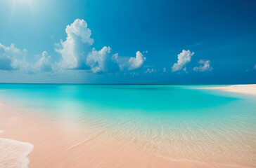 Obraz premium Tropical summer background with transparent ocean waves and sandy beach.