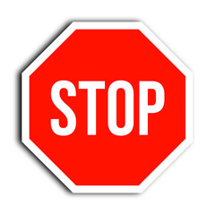 Stop symbol with shadow isolated on transparent background. Stop warning sign