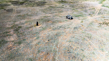 sacred shamanic historical places from the height of a drone flight in the southern regions of Altai in May