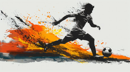 Soccer Player Kicking Ball in Artistic Splash