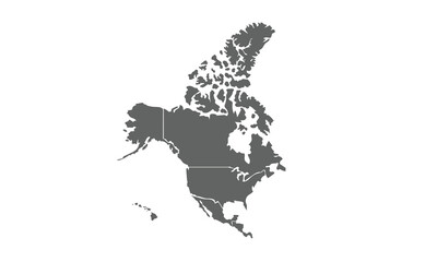 North america isolated on white background. for website layouts, reports, anual infographics, world, similar world map icons. travel around the world, map silhouette backdrop.