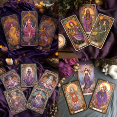 Mystic hand drawn celestial bodies cards. Magical esoteric tarot cards. Magic spiritual, astronomy, sketch vintage cards, AI