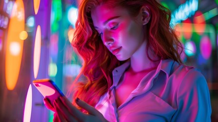 Fototapeta premium The Woman with Neon Phone