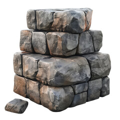 [Transparent Background PNG]A stack of rough-cut gray stone blocks of various sizes