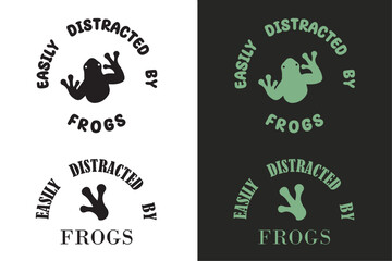 Frogs lover and easily distracted by frogs lettering quote sticker set. Groovy retro design. Aesthetic vector bundle pack for print shirt design