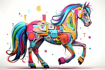 street graffiti design, colorful horse graffiti
