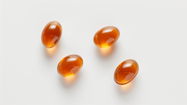 Fish oil pill, omega 3, isolated on white background. Oval oil capsule softgels. AI generated