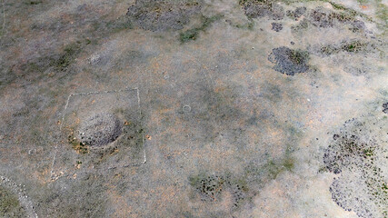 sacred shamanic historical places from the height of a drone flight in the southern regions of Altai in May