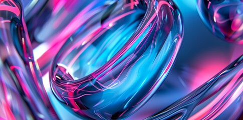 3D render, abstract background with colorful glass shapes and shiny curves in the style of a blue pink purple black white gradient