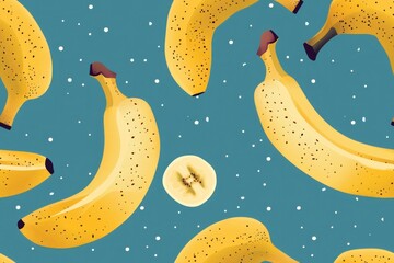 Bananas arranged in pattern on blue background with single banana in middle for art and design concept