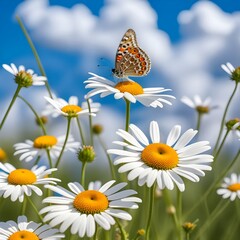 Beautiful field meadow flowers and butterfly