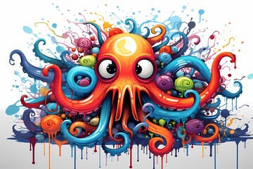 street graffiti design, colorful octopus graffiti
