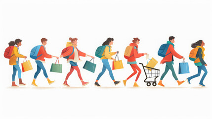 Group of People Walking with Shopping Bags