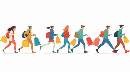 Group of People Walking with Shopping Bags