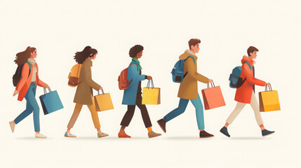 Fototapeta premium Group of People Walking with Shopping Bags