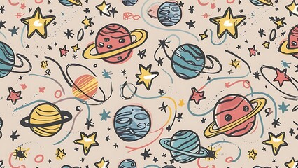 Naklejka premium Space seamless pattern for kids children Wallpape