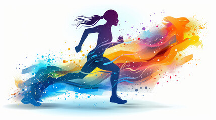 Naklejka premium Colorful Silhouette of a Runner with Cityscape Background