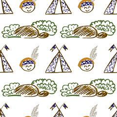 Seamless pattern. Children's drawings with wax crayons © bubushonok