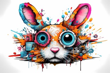 street graffiti design, colorful rabbit graffiti